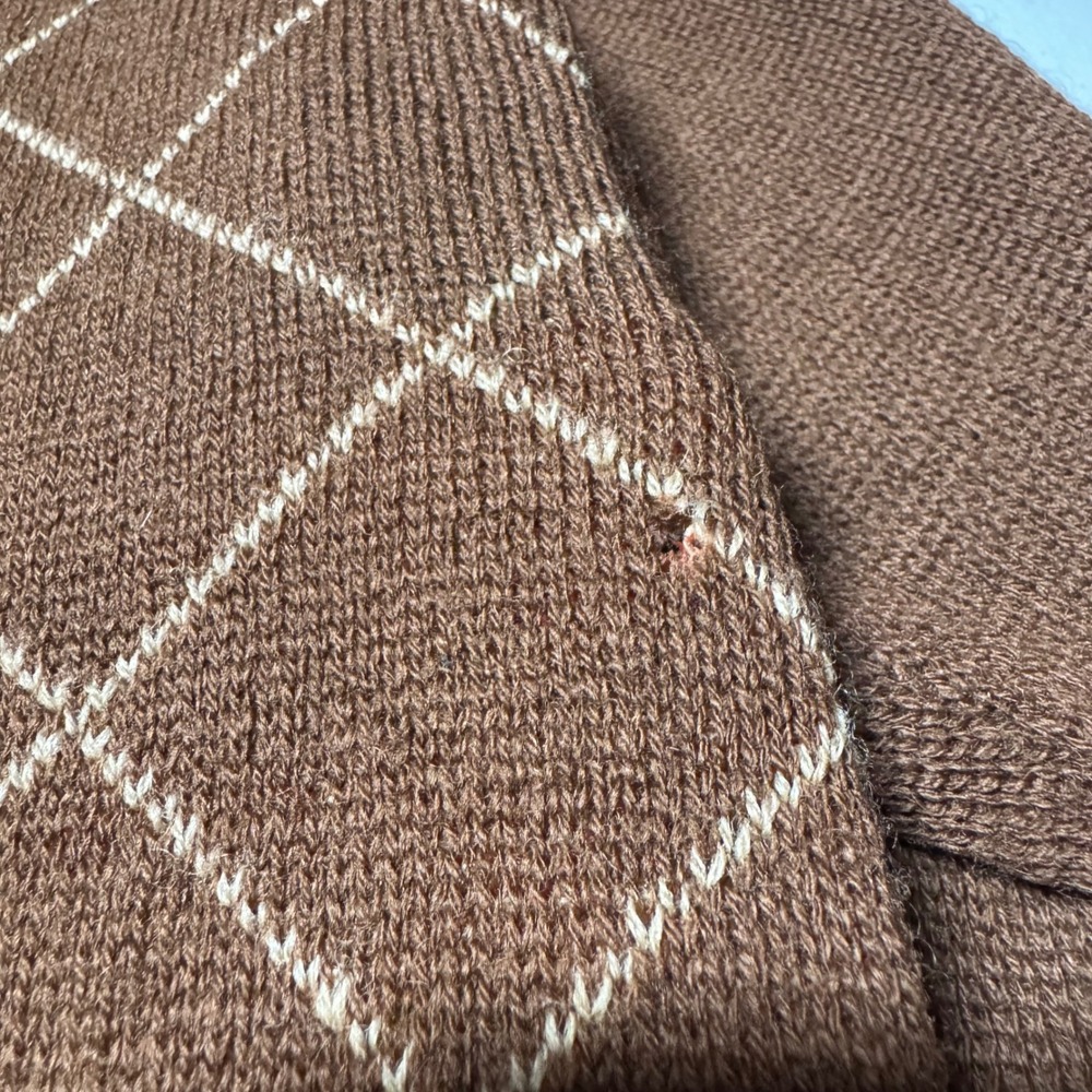 Vintage Cottagecore Floral Virgin Wool Cardigan M Brown Grandma Sweater Flawed - Picture 12 of 14